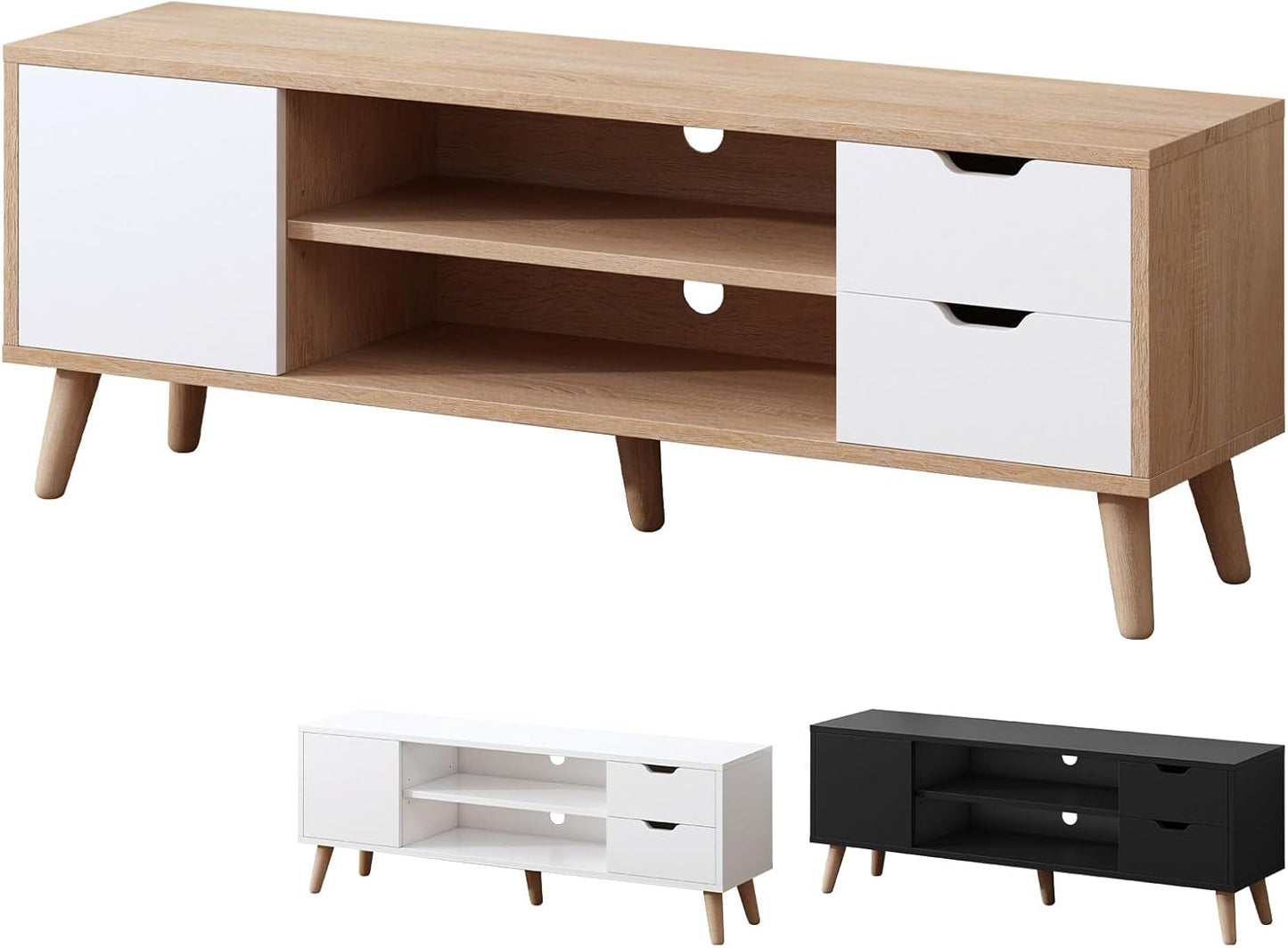 ALFORDSON TV Cabinet Stand with 2 Drawers, 2 Shelves and Storage Cabinet, Modern Furniture Entertainment Unit for Living Room, Multimedia Centre, 120 X 30 X 43Cm, White