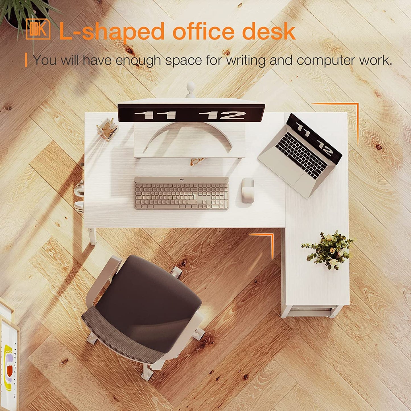 ODK L Shaped Computer Desk with Reversible Storage Shelves, 100 * 70 * 87.7Cm L-Shaped Desk, Corner Desk with Monitor Stand for Small Space, Home Office Desk, Modern Simple Writing Table, White