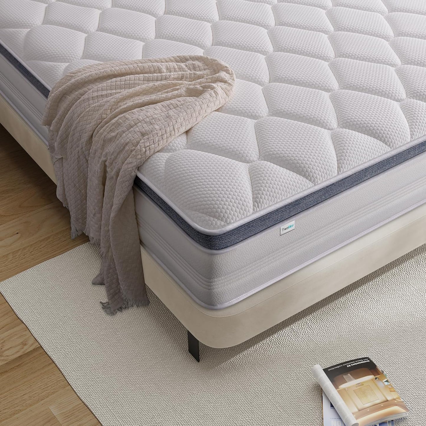 30Cm Thickness Double Mattress,Twolike Firm Foam Topper Innerspring Spring System, with 5-Zone Pocket Spring System and Breathable, Mattress in a Box
