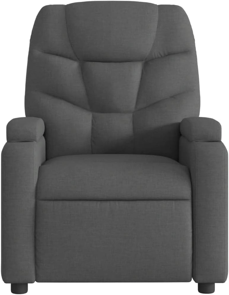 Vidaxl Massage Recliner Chair- Comfortable Single Sofa Armchair, Dark Grey Fabric, Manual Recline, Vibrating Massage, Cup Holders