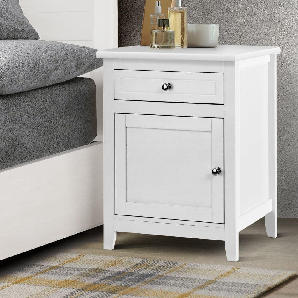 Bedside Table White Side Tables Storage Small Narrow Desk Chest of Drawers, with Drawer and Cabinet, Tallboy Lamp Stand Nightstand in 53Cm Height