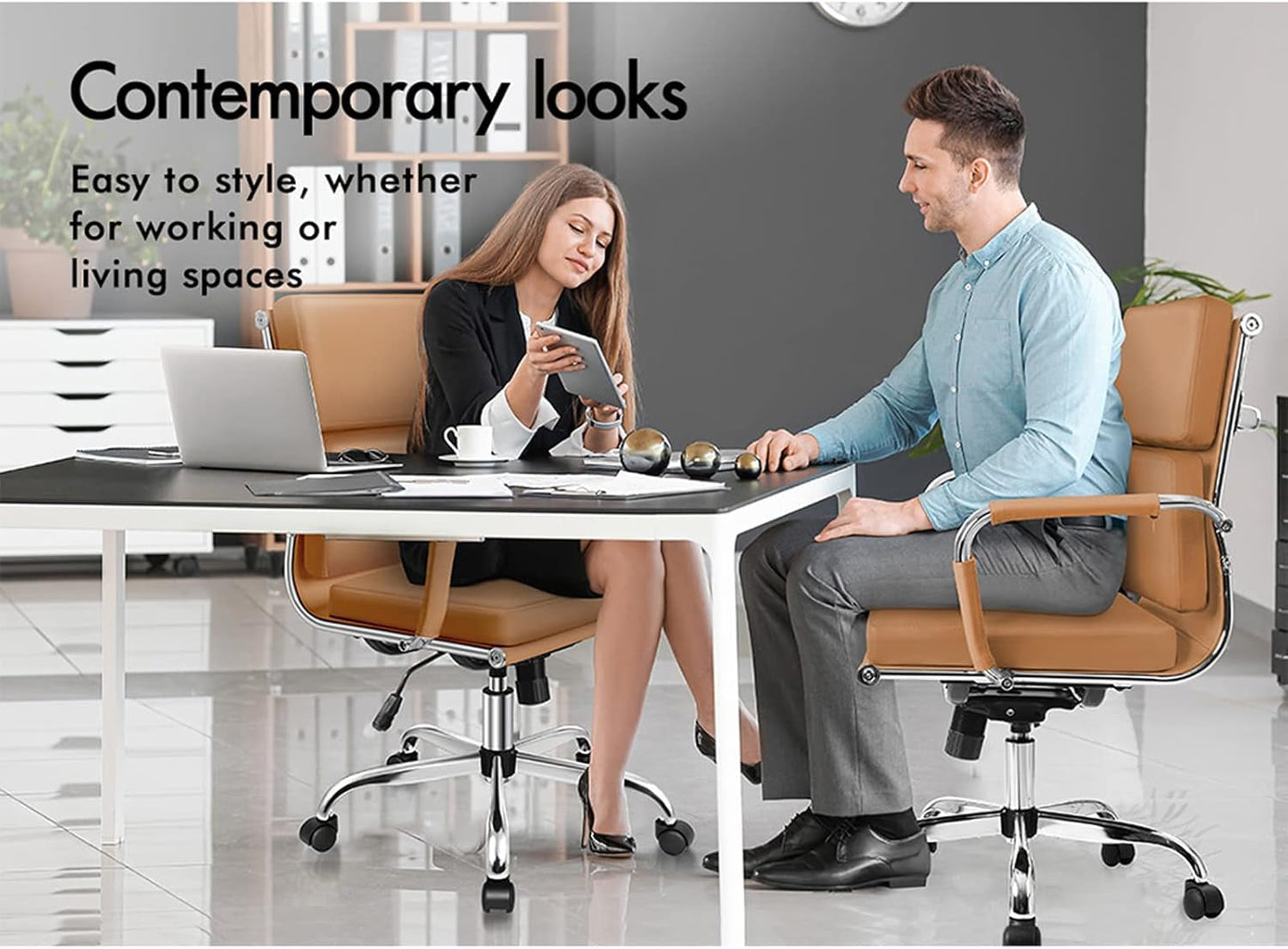 ALFORDSON Office Chair with Height Adjustable SGS Listed Gas Lift, PU Leather Home Ergonomic Desk Chair with Removable Armrest Cover, Padded Computer Chair for Gaming, Max 150Kg(Mid Back Esmae Brown)
