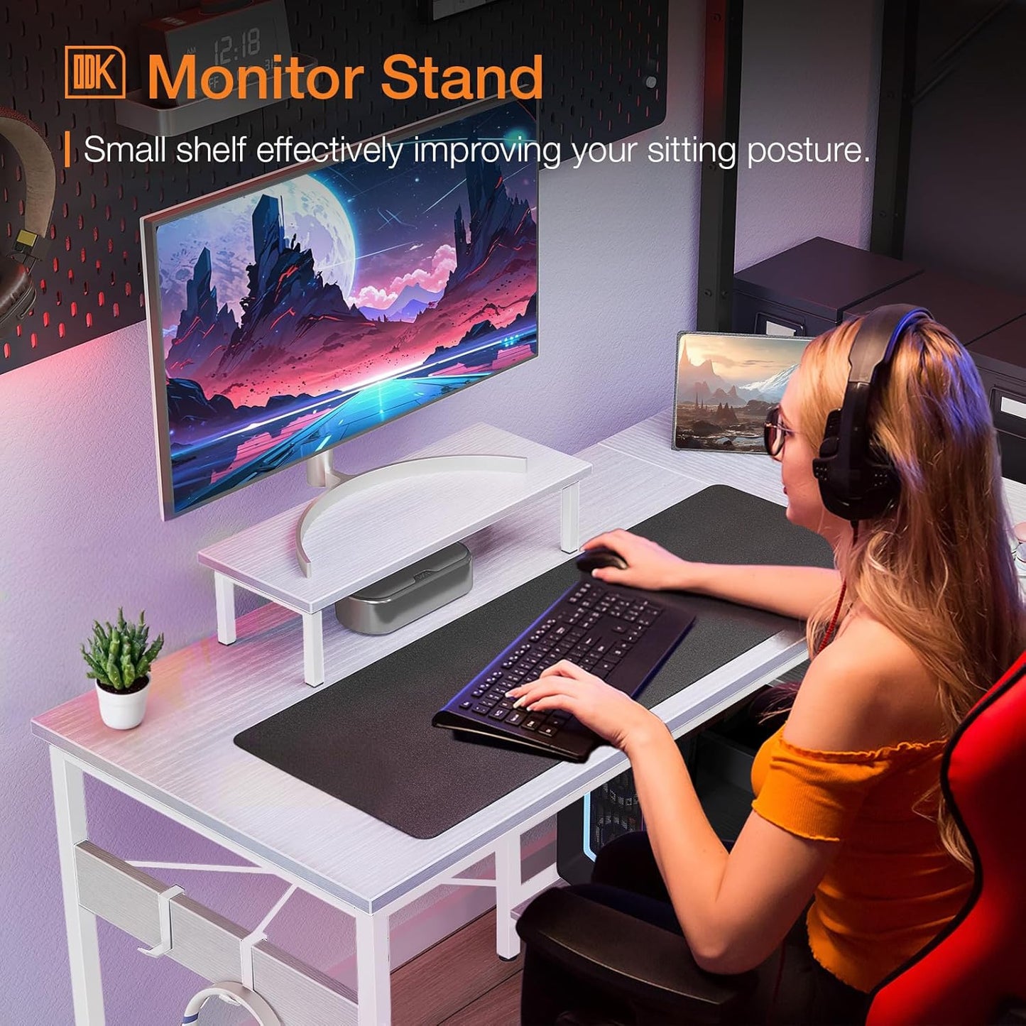 ODK L Shaped Computer Desk with Reversible Storage Shelves, 100 * 70 * 87.7Cm L-Shaped Desk, Corner Desk with Monitor Stand for Small Space, Home Office Desk, Modern Simple Writing Table, White