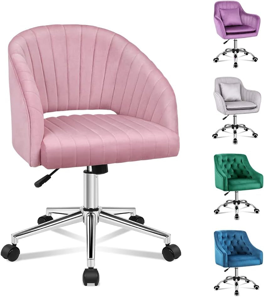 ALFORDSON Velvet Office Chair Swivel Fabric Armchair Computer Desk Chair Modern Home Office Chair Height Adjustable Mid-Back Task Chair for Kids Adult Study Work, Living Room, Bedroom (Orla Purple)