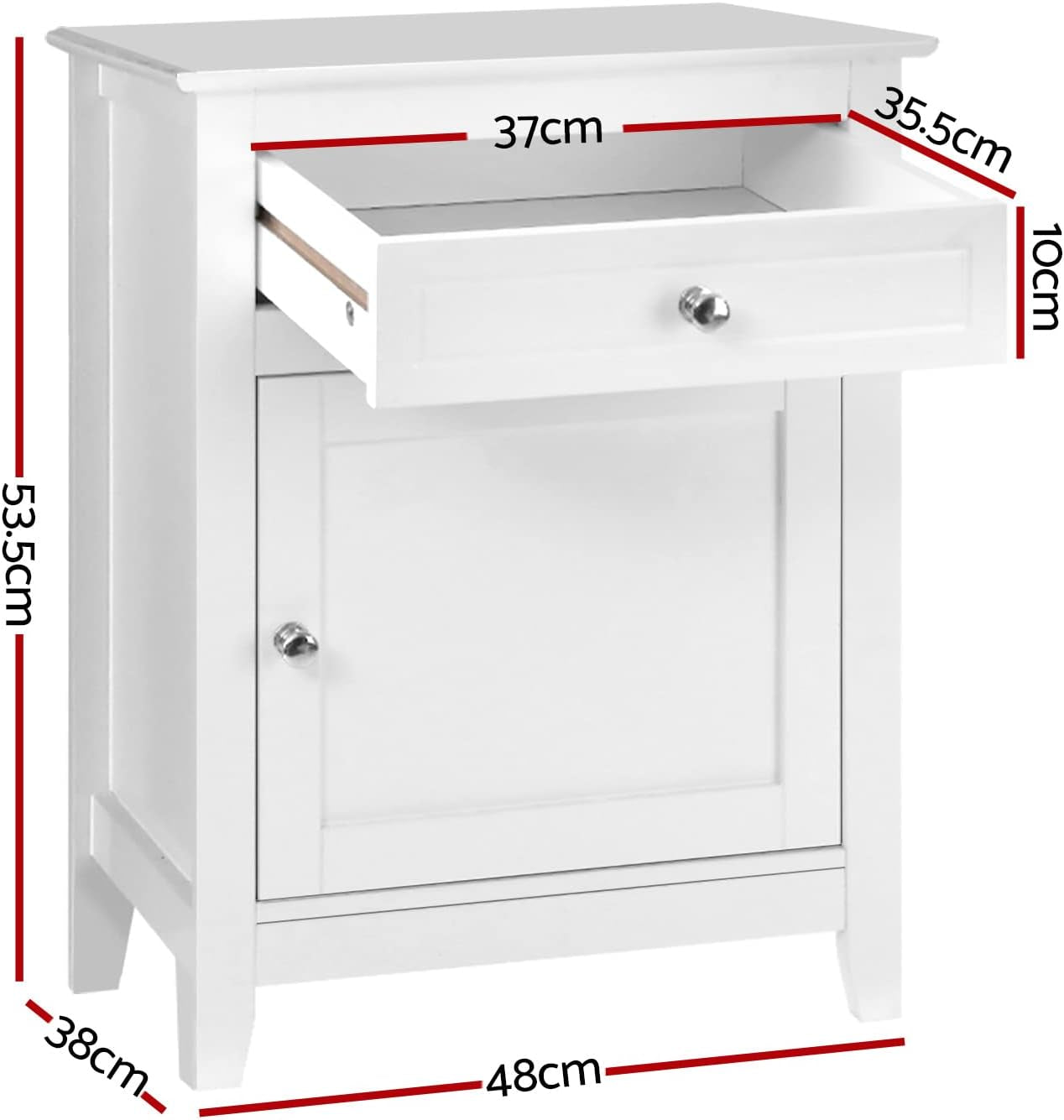 Bedside Table White Side Tables Storage Small Narrow Desk Chest of Drawers, with Drawer and Cabinet, Tallboy Lamp Stand Nightstand in 53Cm Height