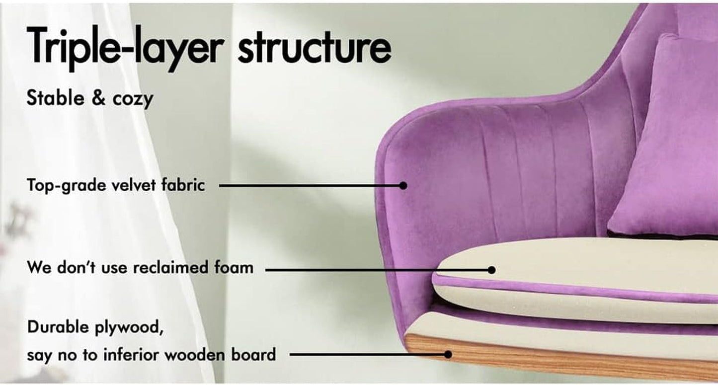 ALFORDSON Velvet Office Chair Swivel Fabric Armchair Computer Desk Chair Modern Home Office Chair Height Adjustable Mid-Back Task Chair for Kids Adult Study Work, Living Room, Bedroom (Orla Purple)