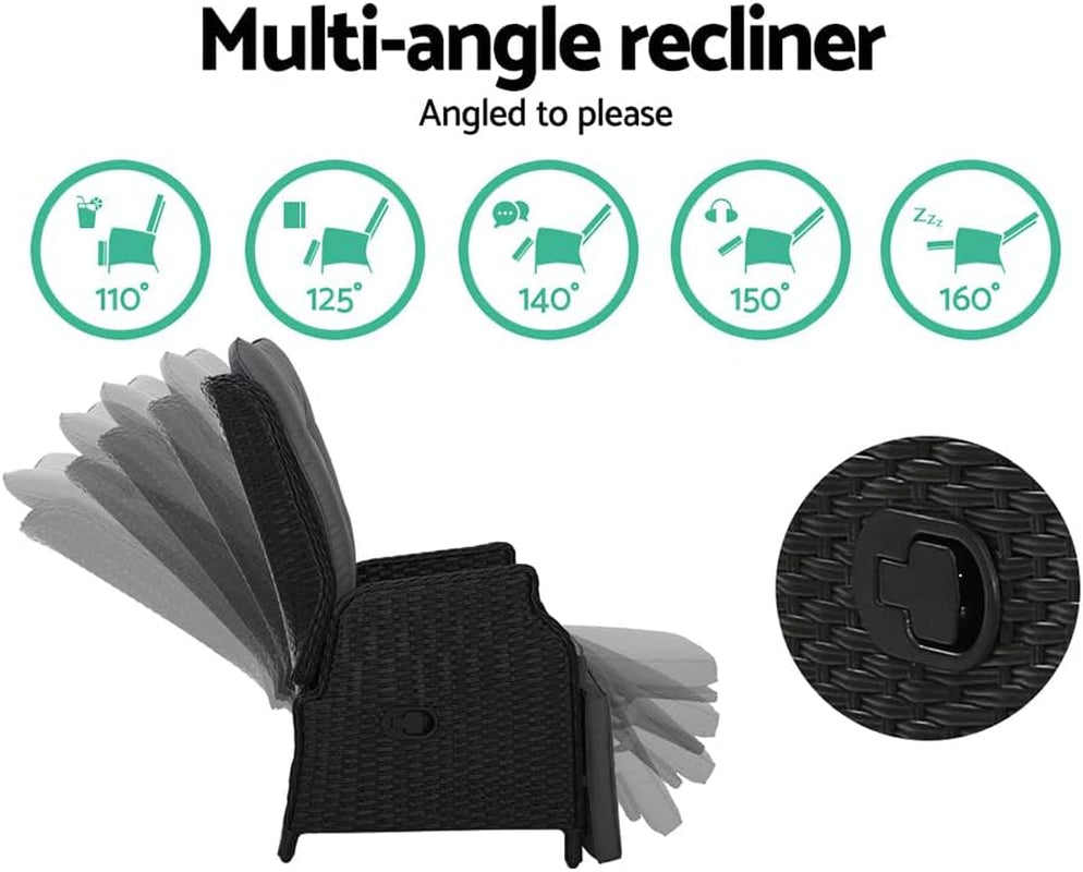 Gardeon Recliner Chair Sun Lounge Setting Outdoor Furniture Patio Wicker Sofa