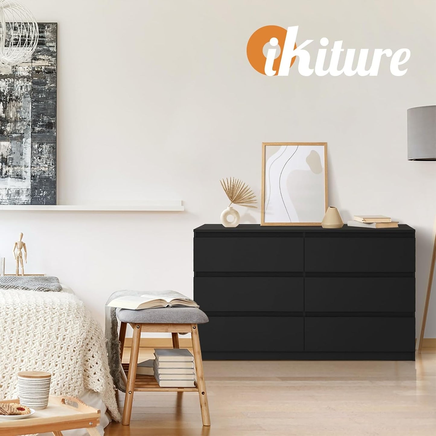 Chest of Drawers with 6 Drawers Bedroom Dresser Black
