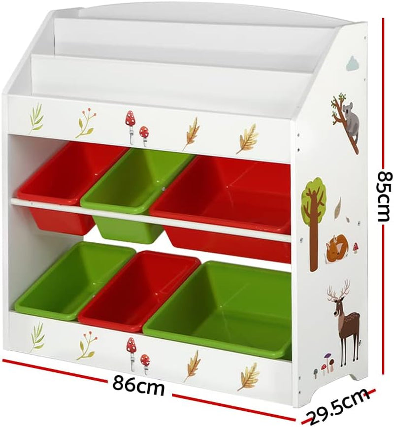 Kids Bookshelf, 3 Tiers Storage Book Shelf Bookshelves Corner Wall Toy Bookcase Rotating Display Shelves Home Living Room Bedroom Kindergarten Furniture, 6 Removable Plastic Boxes