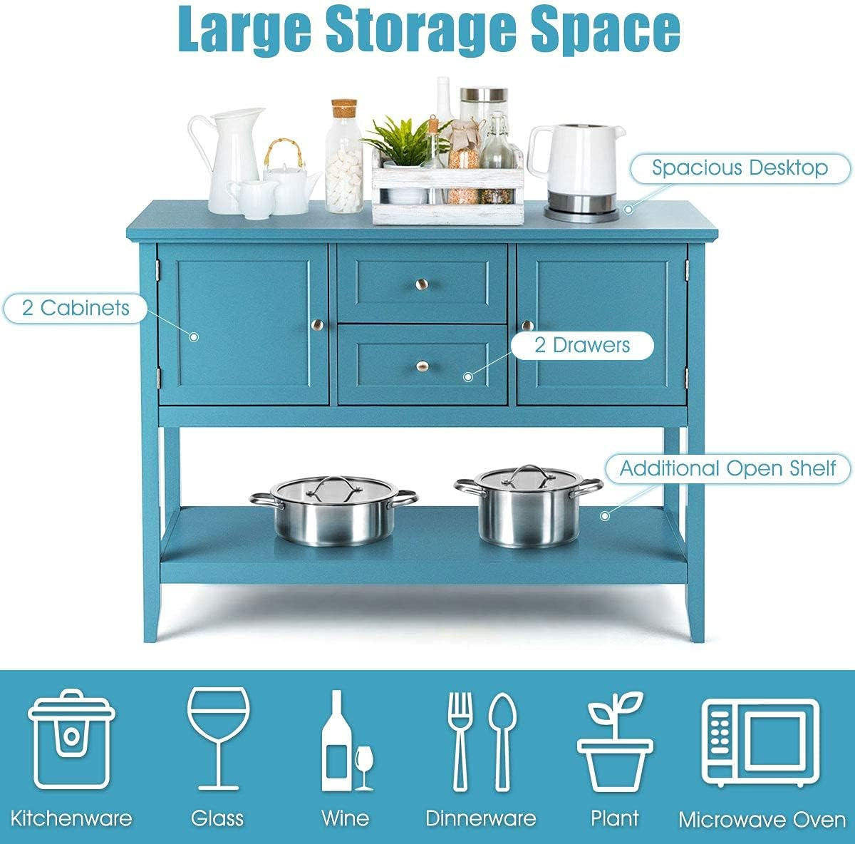 Buffet Sideboard Table, Wood Hallway Console Table with 2 Drawers & 2 Cabinets