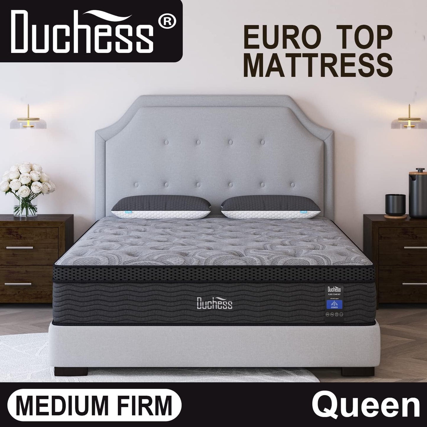 Duchess Hybrid Mattress Gel Memory Foam and Pocket Springs for Pressure Point Relief, High Density Layer for Medium Firm Feel Experience Deluxe Sleep Comfort (Euro Top-26Cm, Queen)