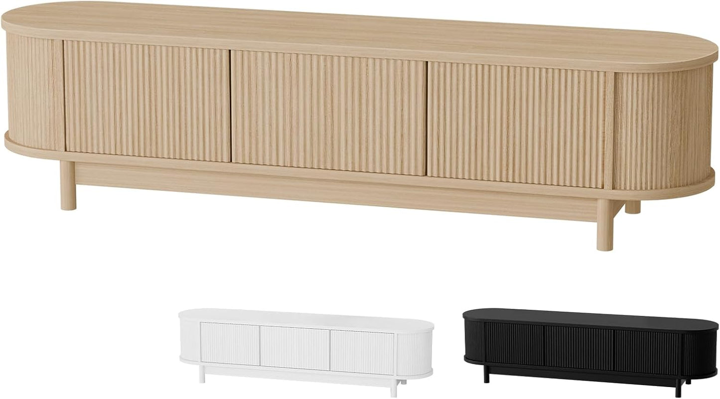 ALFORDSON TV Cabinet Stand Black, Handle-Free Modern Furniture Entertainment Unit Stand with 2 Ample Storage Side Cabinets and 2 Middle Shelves for Living Room,160 X 40 X 40Cm in Black