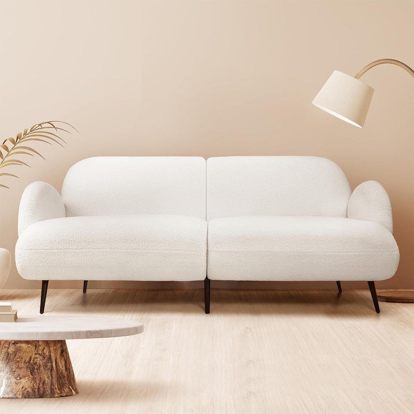 3 Seater Sofa, Soft Upholstered Boucle Sherpa Fabric Loveseat Sofa Couch, Comfy Recliner Sofa Lounge, Spare Bed for Guest Room, Living Room, Office, Studio, Load up to 250Kg (188Cm, White)