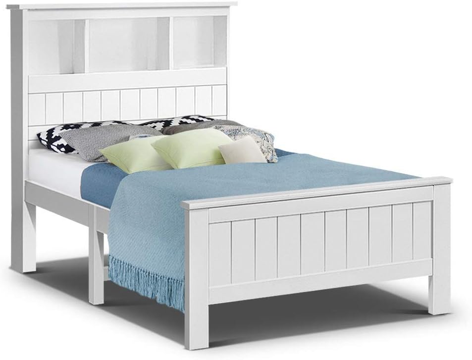 King Single Bed Frame Platform Wooden Timber Frames with Bookshelf Beds Base