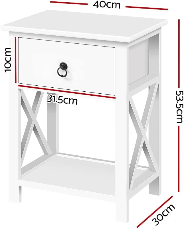Bedside Table Set of 2 Wooden Bed Side Tables Storage Small Narrow Desk Chest Drawers, with Drawer and Storage Layer, No Assembly Required