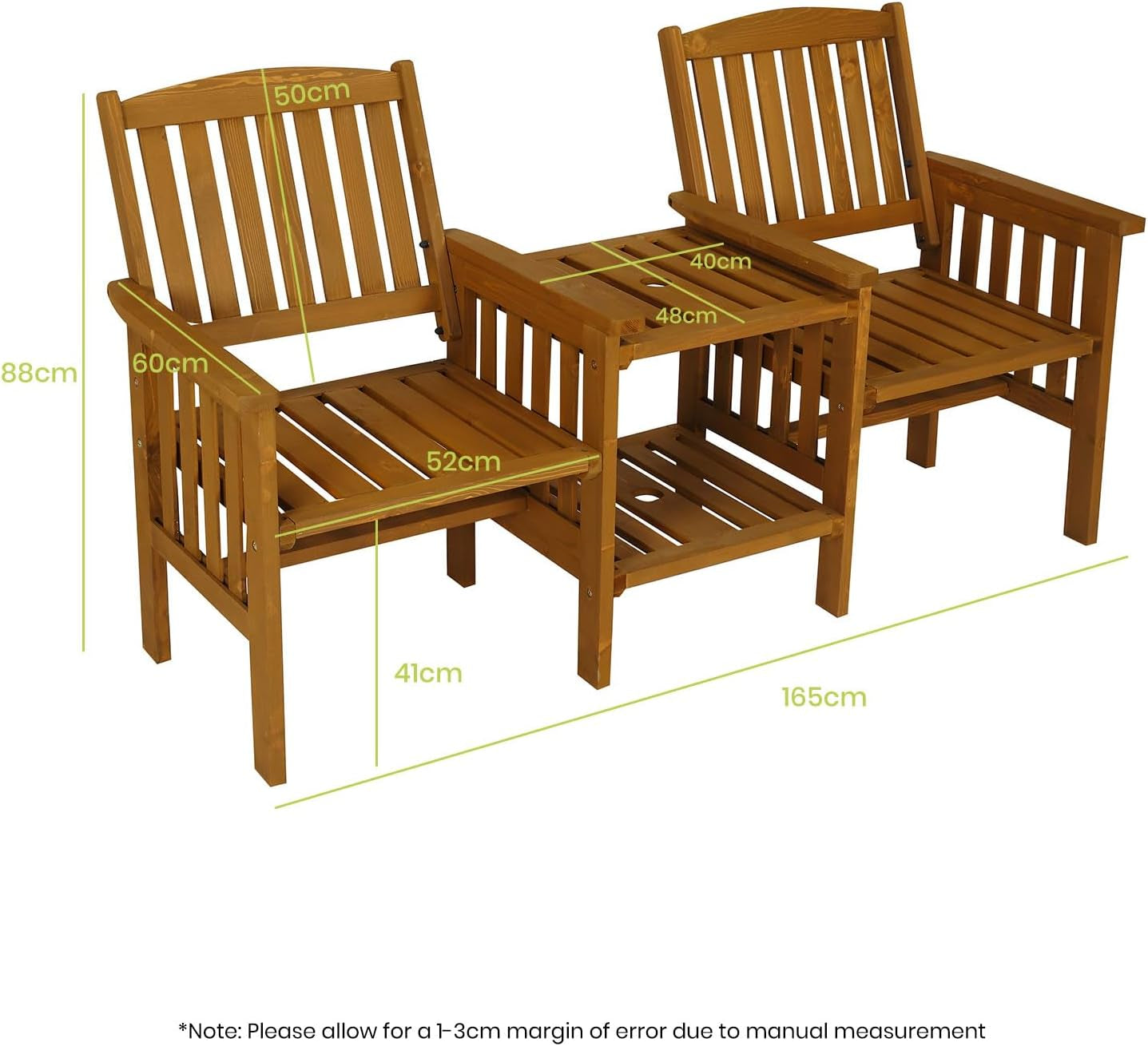 Wooden Outdoor Loveseats and Table Set - Fir Wood Twin Seats and Integrated Table Patio Conversation Set with 2-Seater Armchairs and Coffee Table Durable Garden Bench Furniture - White
