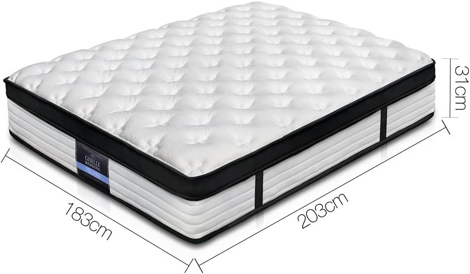 King Size Bed Foam Mattresses 31Cm Thickness, with 5-Zone Pocket Spring System and Breathable Euro Top, 5Yrs Warranty, Medium Firm, White + Black with Vacuum Packed