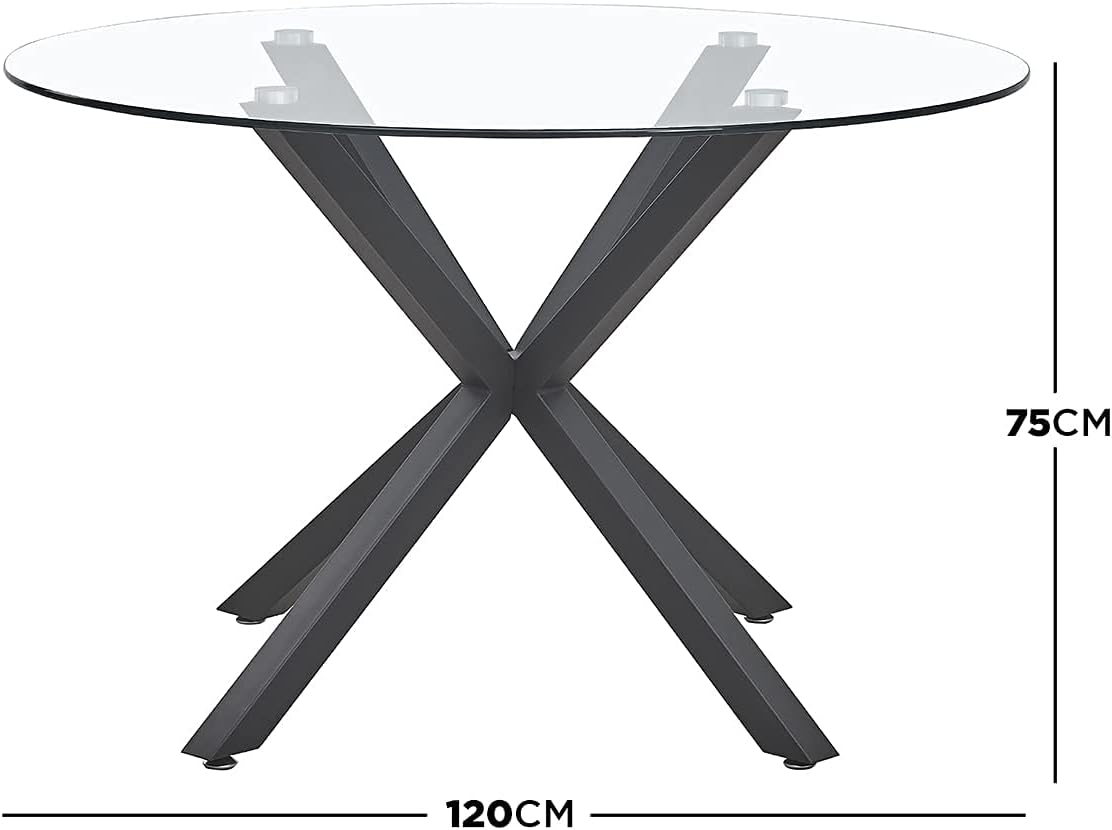 Round Dining Table (120cm) with 4 Chairs Dining Set Velvet Fabric Indoor Furniture (Grey Marle, Black Table)