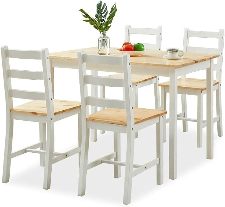 Wooden Dining Table Rectangular and 4 Chairs 5-Piece Wood Kitchen Furniture Set Dining Room Oak & White