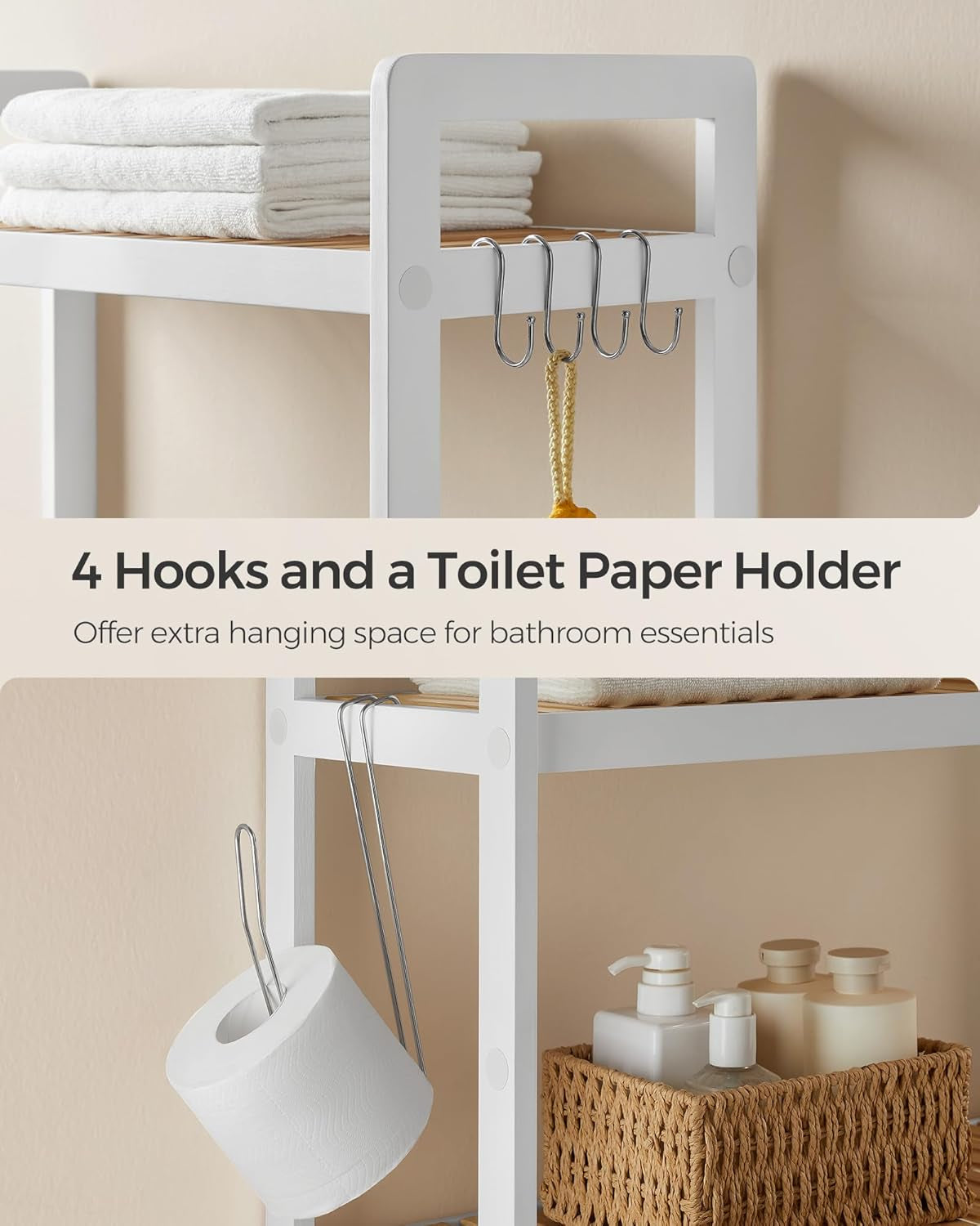 Toilet Storage, 3-Tier over Toilet Bathroom Organizer with Adjustable Shelf