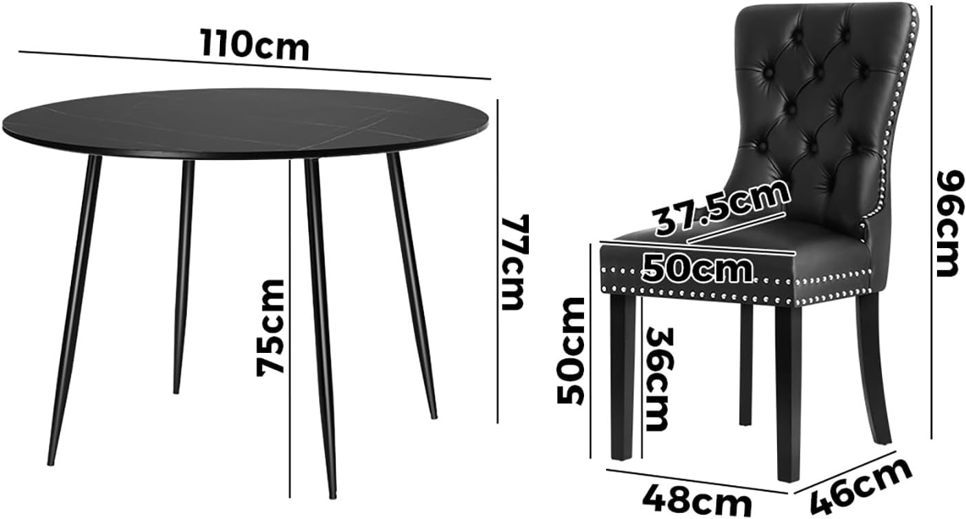 Dining Table and Chair Sets of 4 round Kitchen Table and Pu Leather Kitchen Chairs Black