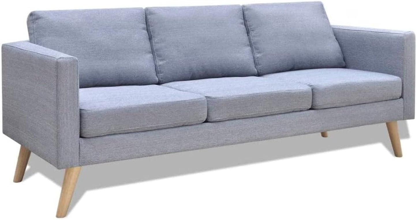 2-Piece Sofa Set - Includes a Two-Seater and a Three-Seater Sofa - Upholstered in Light Grey Fabric - with Sturdy Wooden Frame and Removable, Washable Cushion Covers