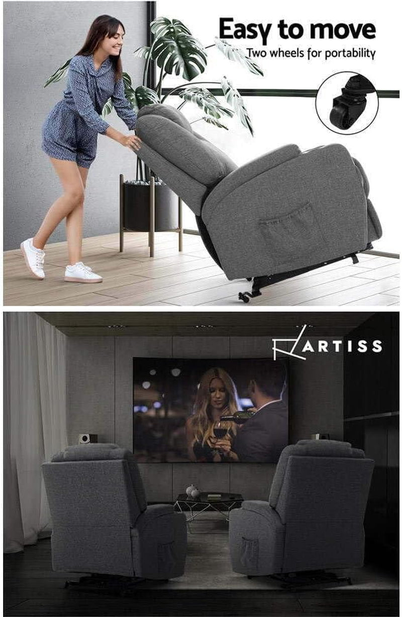 Artiss Massage Chair Grey Fabric Recliner Lounge Sofa Armchair, Home Furniture Health Personal Care, Lift Heated Electric Adjustable Backrest Footrest Rocking Nursing Feeding