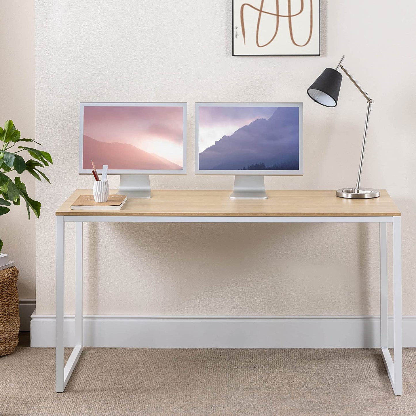 Zinus Soho Office Desk Computer Table | Dining Strong Metal Frame, Quick Assembly - Natural 140Cm