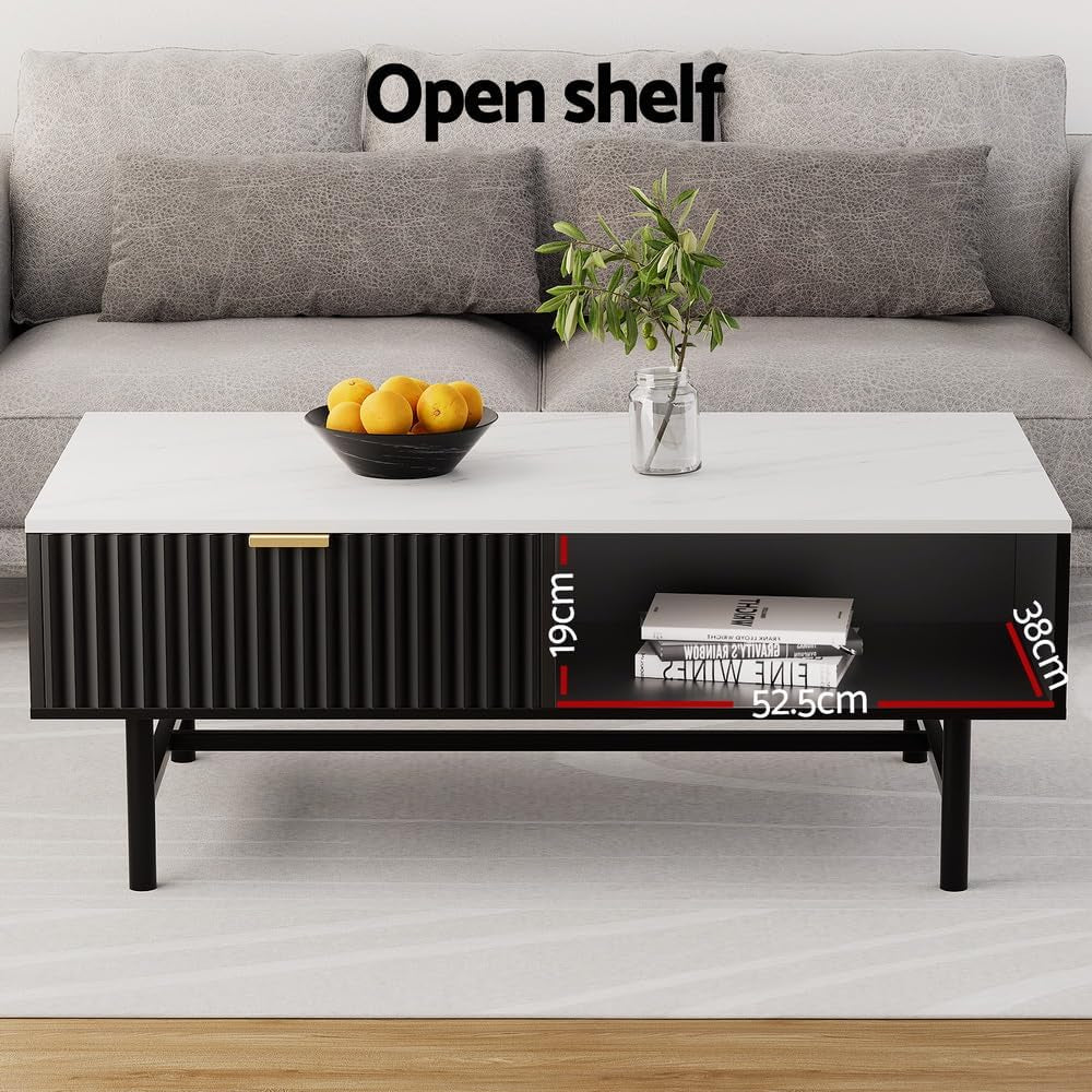 Coffee Table End Table Open Shelf Drawer Living Room Black Living Room
