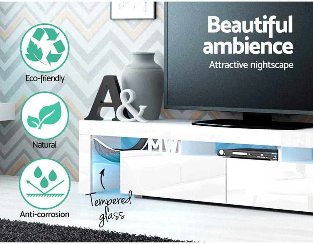Artiss TV Unit Cabinet Entertainment Units, 189Cm Length Stand Table Cabinets Storage Shelf Organiser Cupboard Home Living Room Bedroom Furniture, 16 Colour Lights High Gloss White