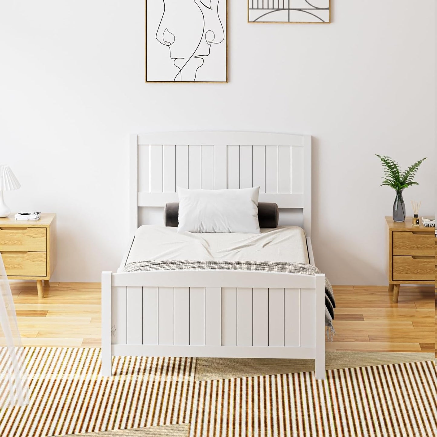OIKITURE Queen Size Wooden Bed Frame Hampton-Style, Pinewood Bed Frame Platform with Bed Head and High Bed Leg - Compatible with Australian-Sized Mattresses, 211X161X94Cm 