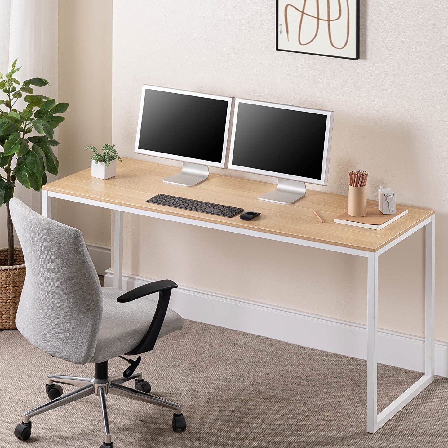 Zinus Soho Office Desk Computer Table | Dining Strong Metal Frame, Quick Assembly - Natural 140Cm