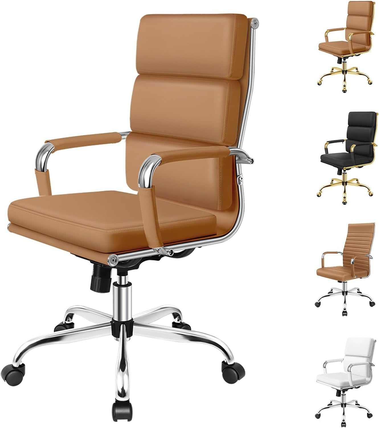 ALFORDSON Office Chair with Height Adjustable SGS Listed Gas Lift, PU Leather Home Ergonomic Desk Chair with Removable Armrest Cover, Padded Computer Chair for Gaming, Max 150Kg(Mid Back Esmae Brown)
