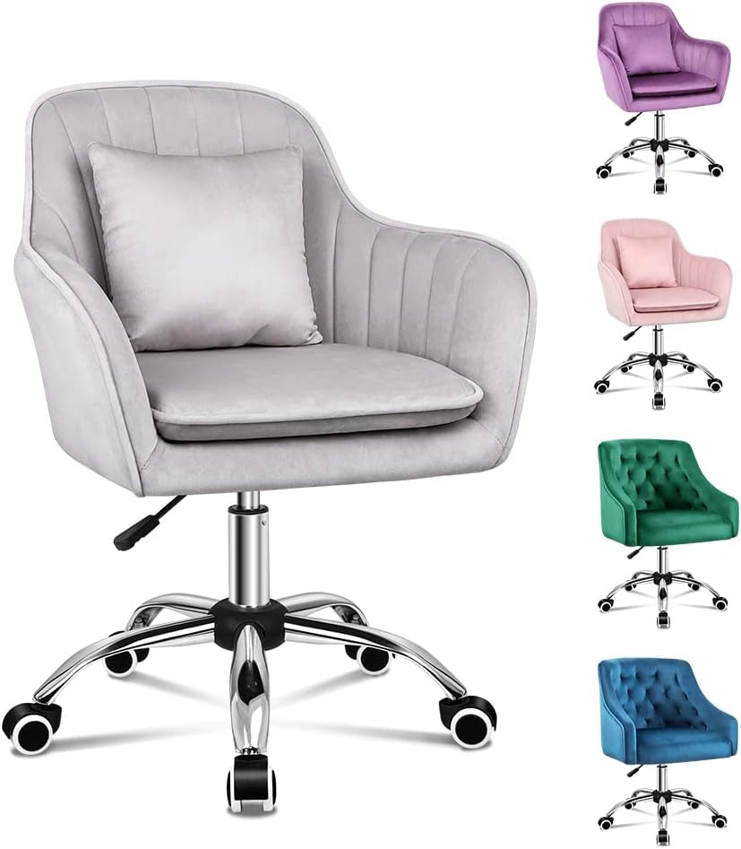 ALFORDSON Velvet Office Chair Swivel Fabric Armchair Computer Desk Chair Modern Home Office Chair Height Adjustable Mid-Back Task Chair for Kids Adult Study Work, Living Room, Bedroom (Orla Purple)