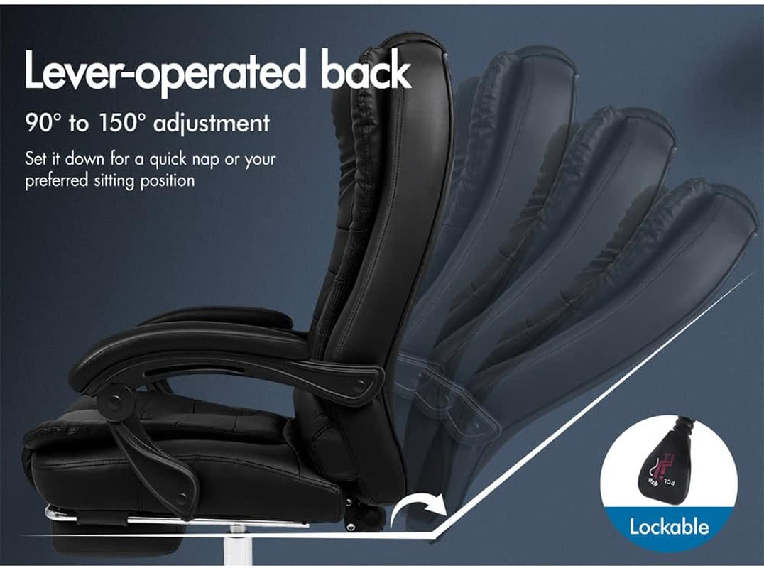 ALFORDSON Ergonomic Office Computer Chair with Footrest, High Back Executive Desk Chair Recliner for Home Office, PU Leather Video Gaming Chair, Earl Black