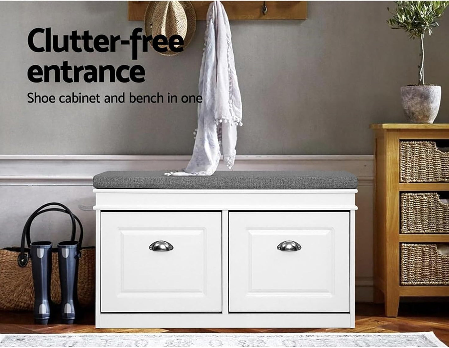 Artiss Shoe Cabinet Bench Storage Rack Organiser Drawer White Shelf Organizer Holder Display Closet Stand Furniture Cupboard Space Saver Room Compartment Case Hanger Shelving Wardrobe Caddy