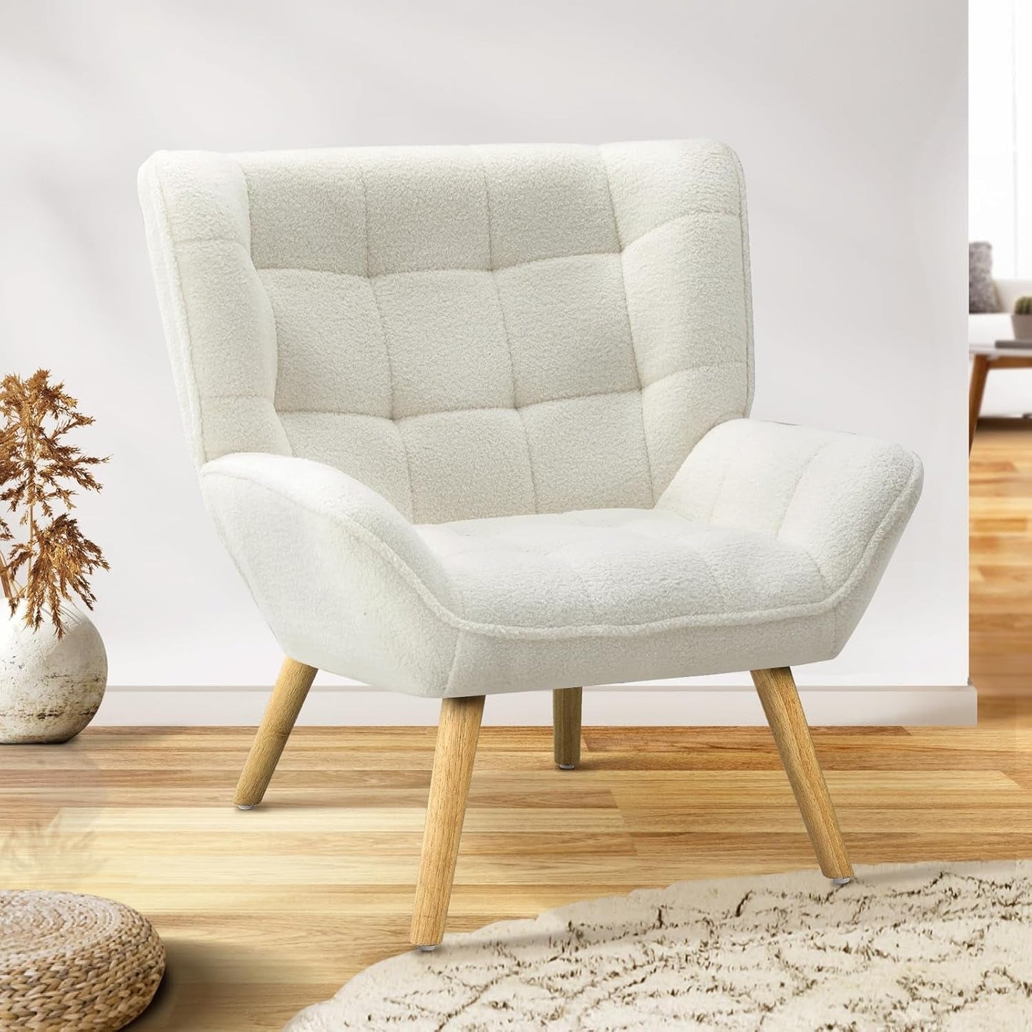 Oikiture Armchair Accent Lounge Chairs Stoolseating Soft Home Office Furniture Stools for Dining Living Room or Bedroom Fabric Upholstered, Blue