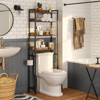 Toilet Storage Rack, 4 Tier Bathroom Organizer over Toilet, Freestanding Space Saver Toilet Stand with 2 Hooks