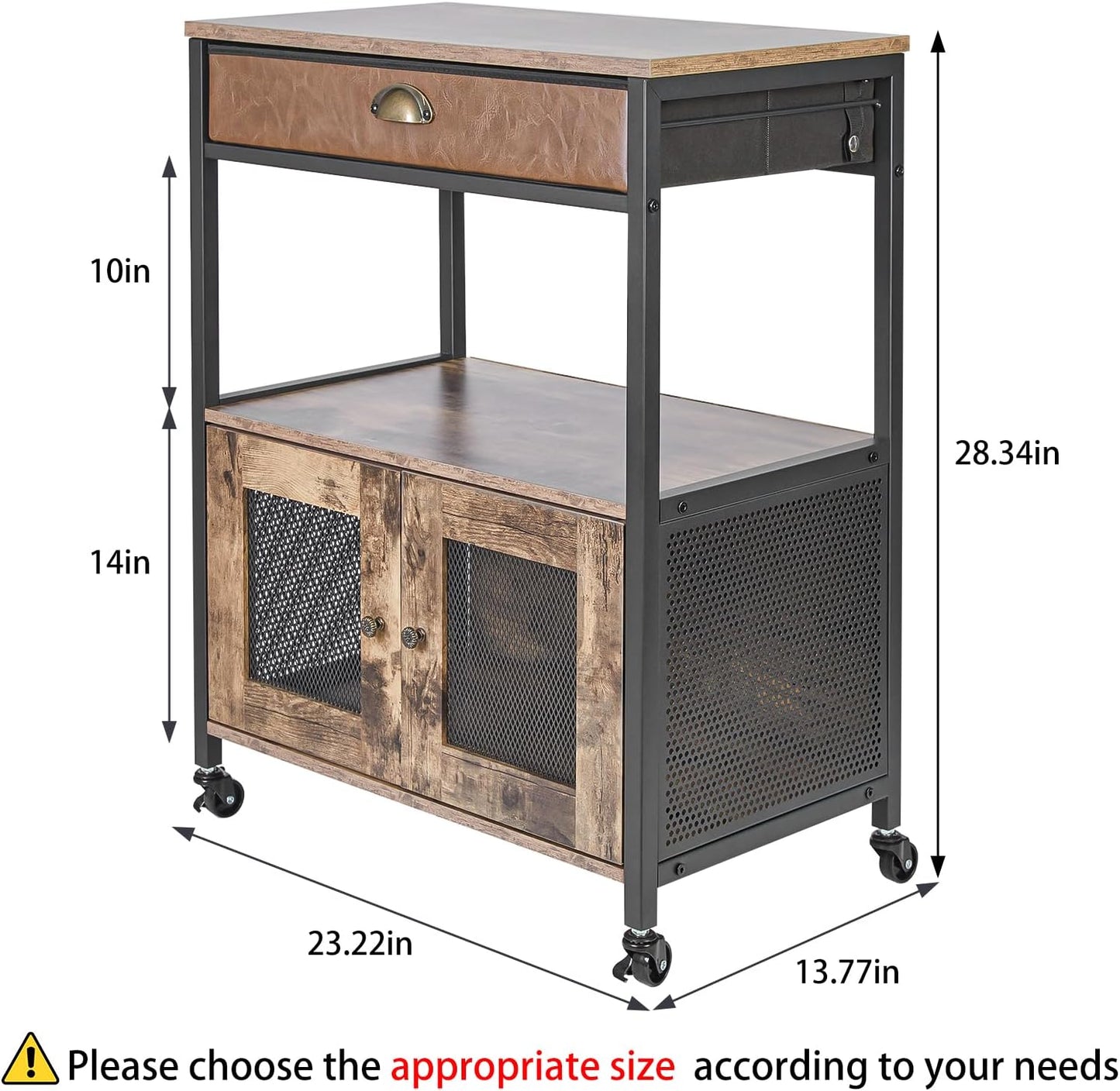 Coffee Bar Cabinet,3 Tiers Kitchen Coffee Cart with Drawer for the Home, Movable Farmhouse Coffee Station Table on Wheels for Living Room, Entryway, Dining Room, Kitchen