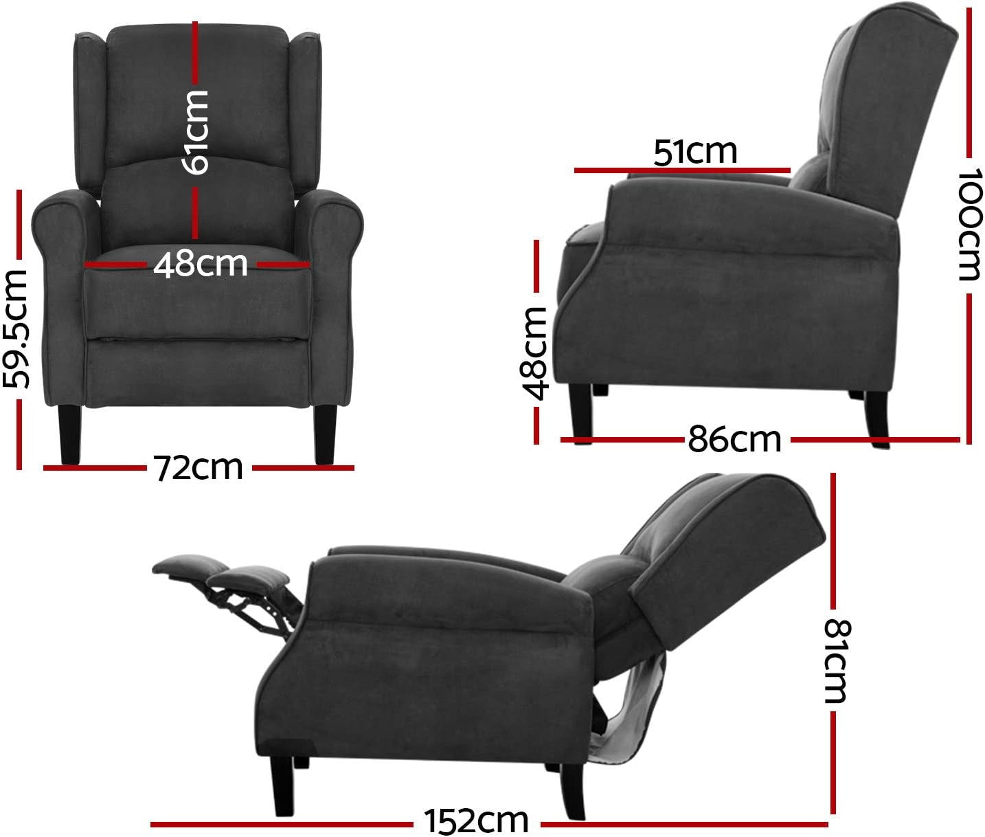 Recliner Chair Charcoal Fabric Lounge Sofa Armchair,Adjustable Backrest Footrest Nursing Feeding