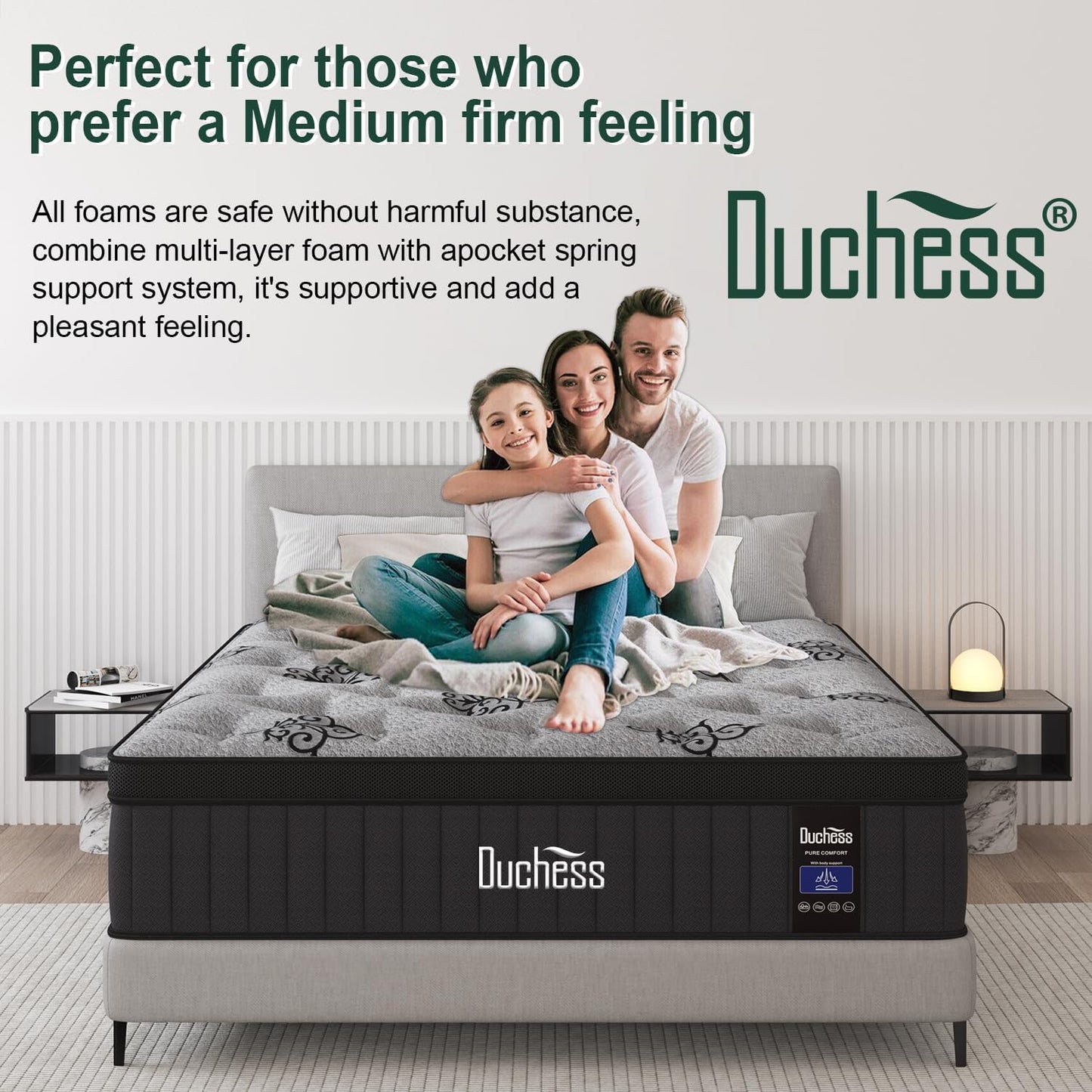 Duchess Double Mattress, Hybrid Mattress with Gel Memory Foam Mattress Pocket Springs Eurotop - High Density Foam Layer - Medium Firm 27CM