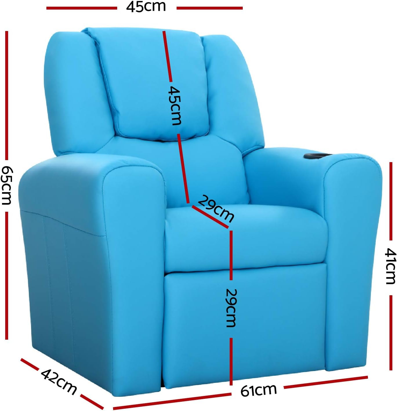 Keezi Kids Recliner Chair, PU Leather Sofa Couch Armchair Loungefly Outdoor Lounge Chairs Home Bedroom Living Room Playroom Children Furniture, Thick Foam Padding Adjustable Precise Recline Blue