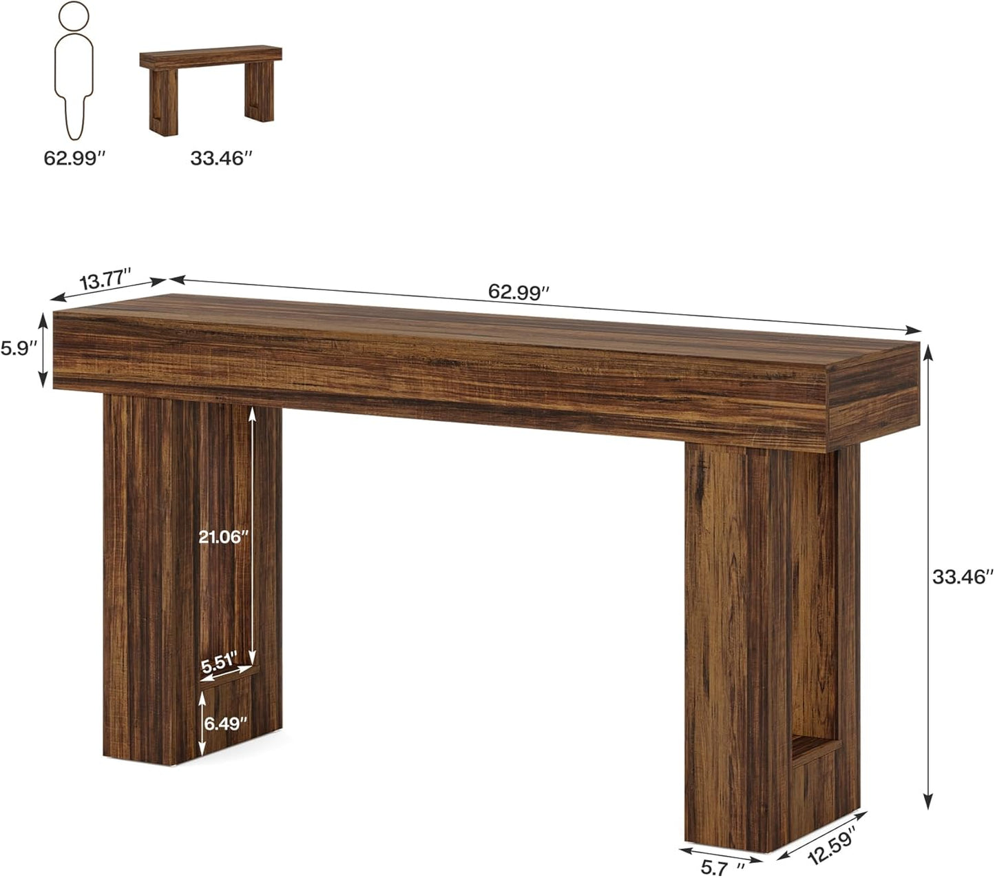 Farmhouse Wooden Table 63-Inch Long