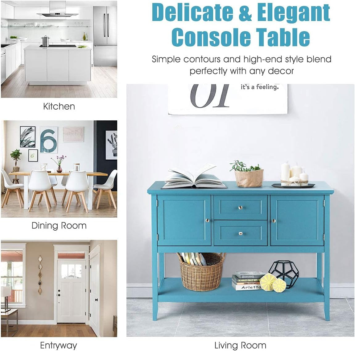 Buffet Sideboard Table, Wood Hallway Console Table with 2 Drawers & 2 Cabinets