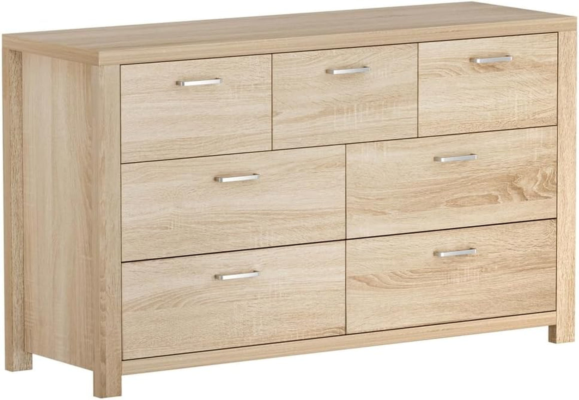 Chest of Drawers with 7 Drawer, Oak Wood Dresser Tallboy, Pine