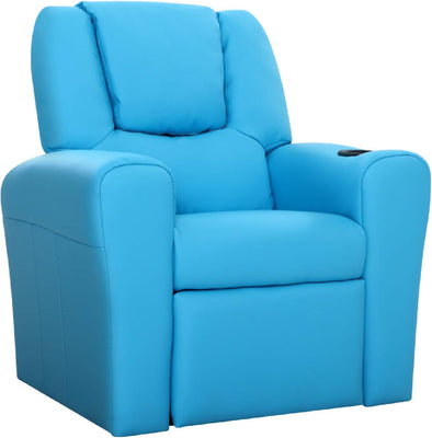 Keezi Kids Recliner Chair, PU Leather Sofa Couch Armchair Loungefly Outdoor Lounge Chairs Home Bedroom Living Room Playroom Children Furniture, Thick Foam Padding Adjustable Precise Recline Blue
