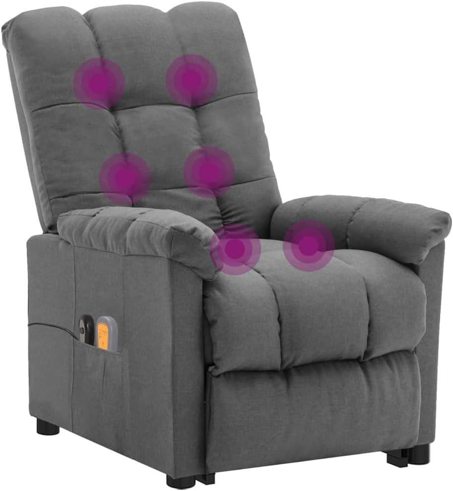 Vidaxl Fabric Massaging Recliner Chair - Light Grey, Flexible Manual Reclining with Electric Stand up Lift Function