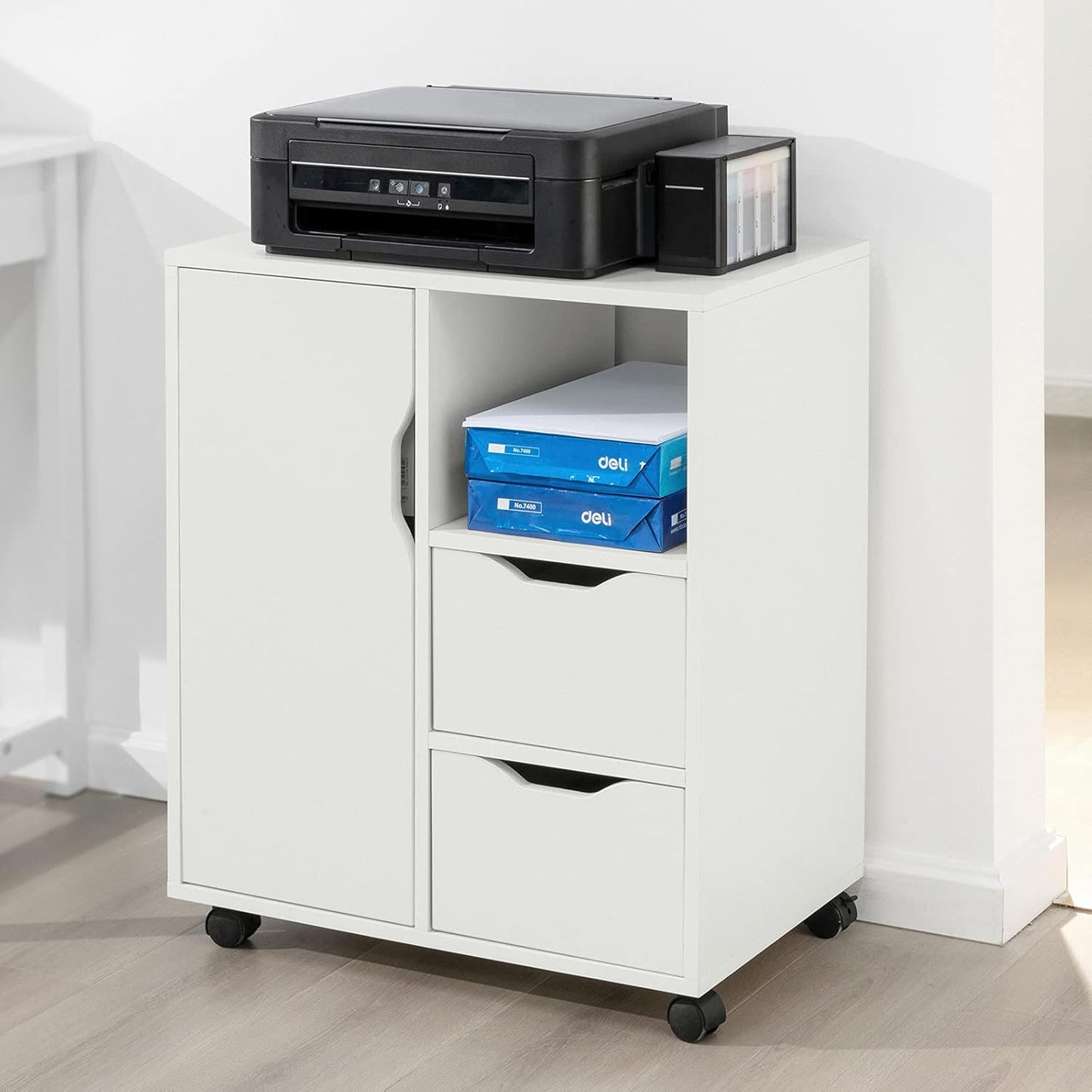 Sobuy Home Office Trolley File Storage Cabinet Printer Stand on Wheels FBT105-W