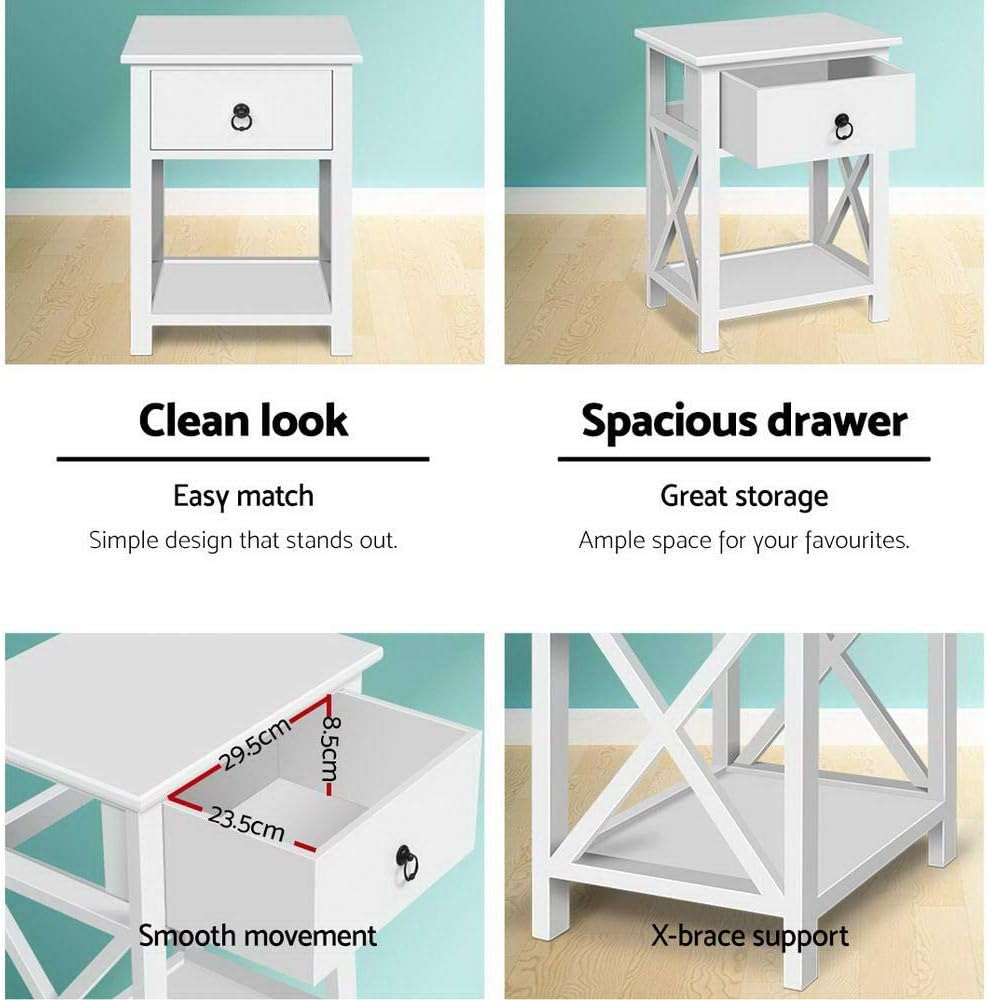 Bedside Table Set of 2 Wooden Bed Side Tables Storage Small Narrow Desk Chest Drawers, with Drawer and Storage Layer, No Assembly Required