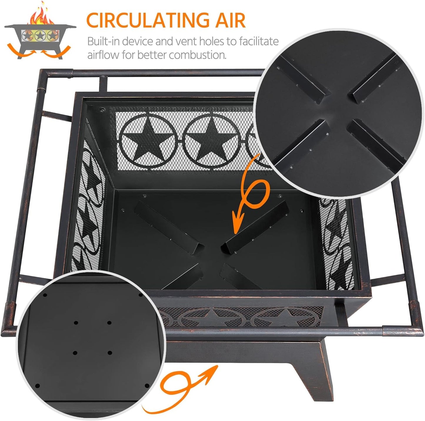 80cm Fire Pit for outside Outdoor Fireplace Large Square Wood Burning Fire Heavy Duty